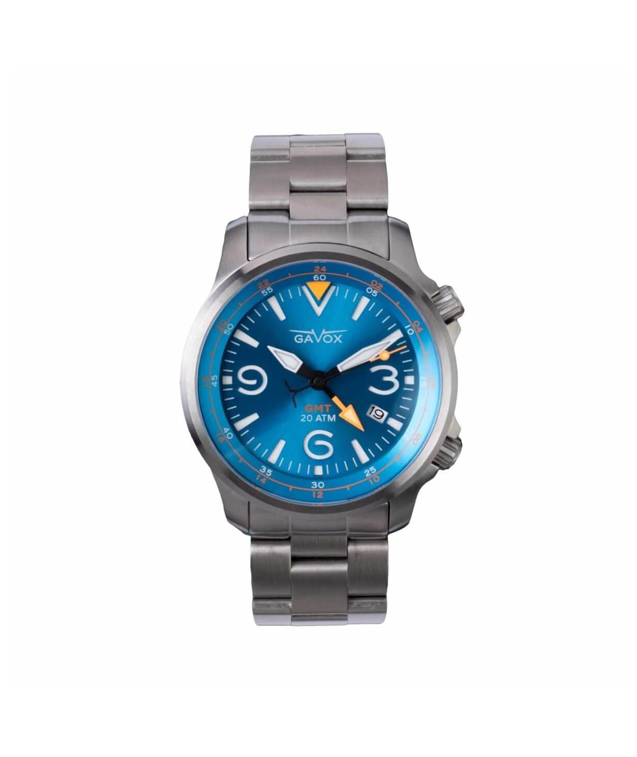 Montre Gavox, cadran bleu, bracelet acier